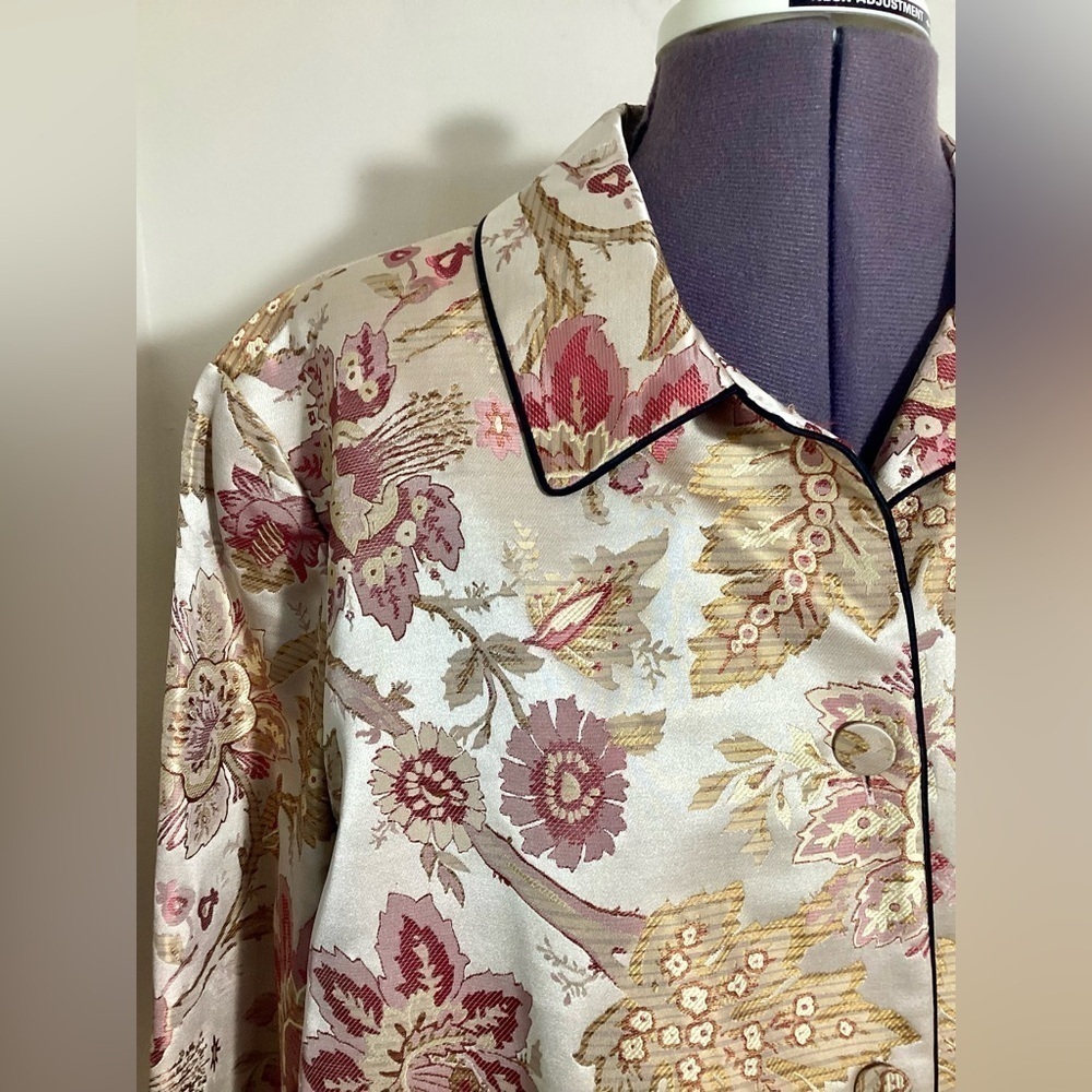 August Max Silk Floral Jacquard Jacket Size 4 Autumnal Sophisticated Chic Fall - Picture 8 of 15
